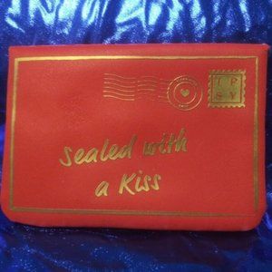 Upcycled Xmas Gift Red Gold Sealed WithAKissEnvelope Make up bag Plus bonus ACCS